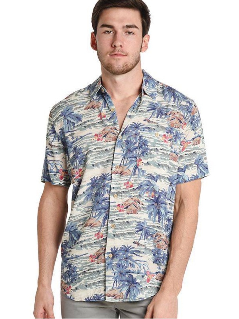 Faherty Hawaiian Button Down Shirt Large 100% Rayon EUC